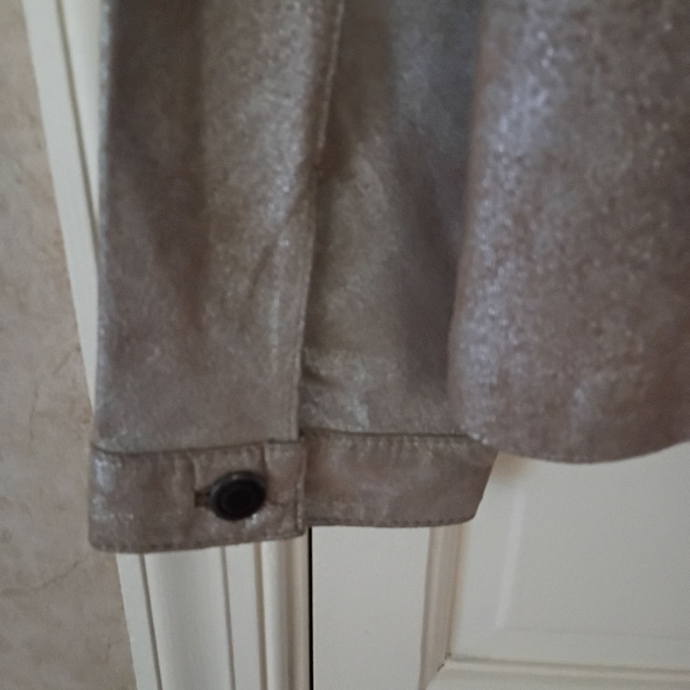 Vintage Silver Metallic leather Jacket with Black .Pit To Pit 22"Lenght 23" - Picture 9 of 9